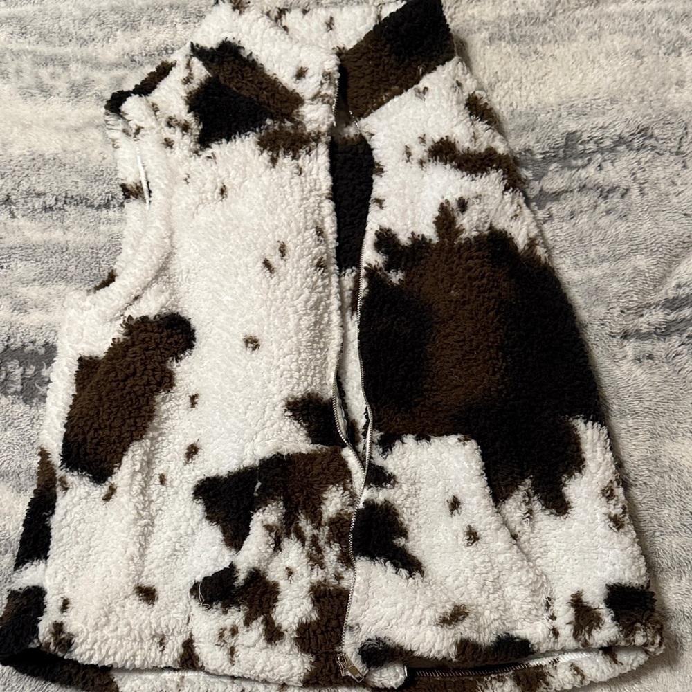 Kids Cow Print Sherpa Vest